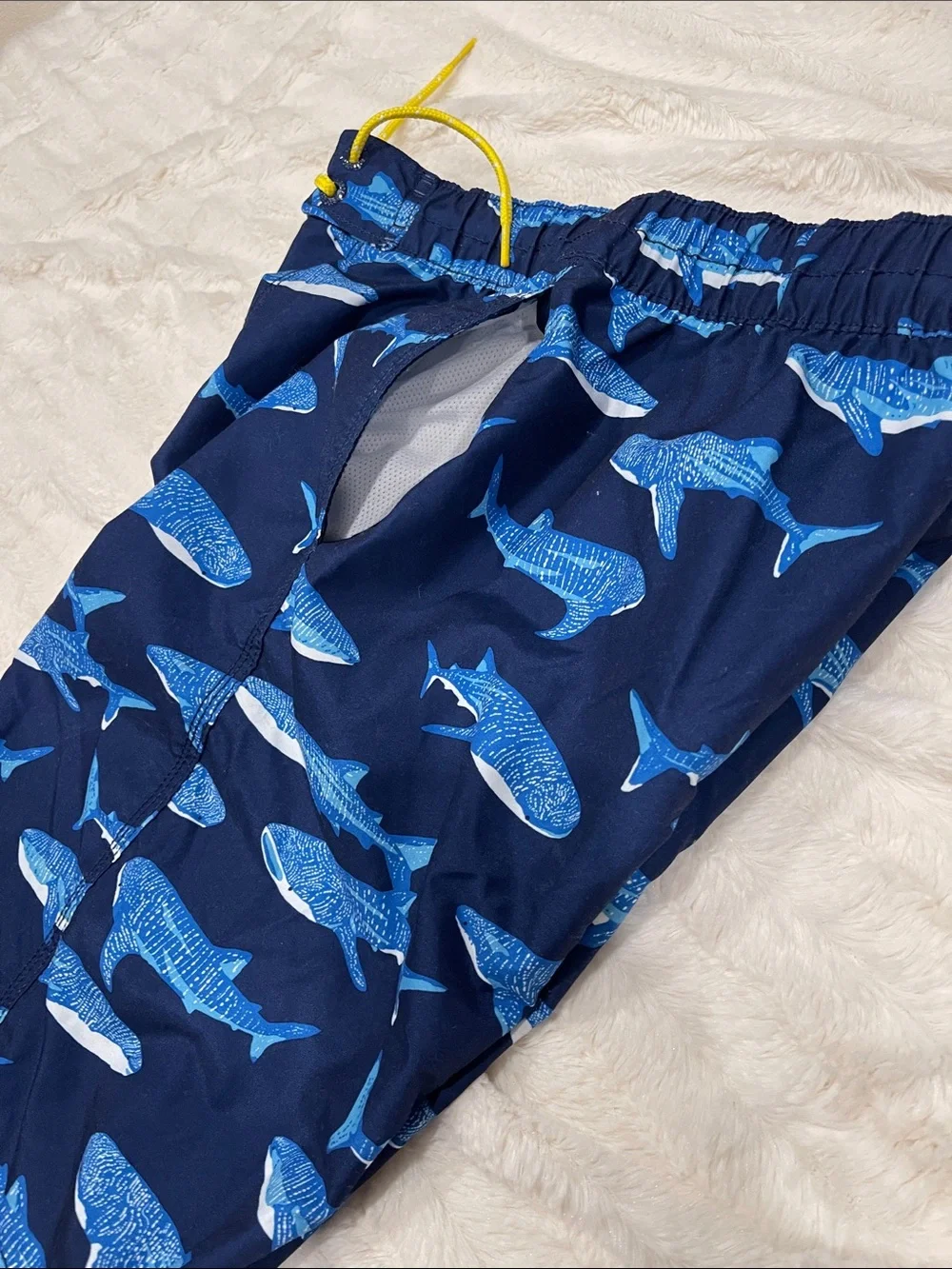 Boys size 14-16 Navy Blue Shark Print Swim Shorts